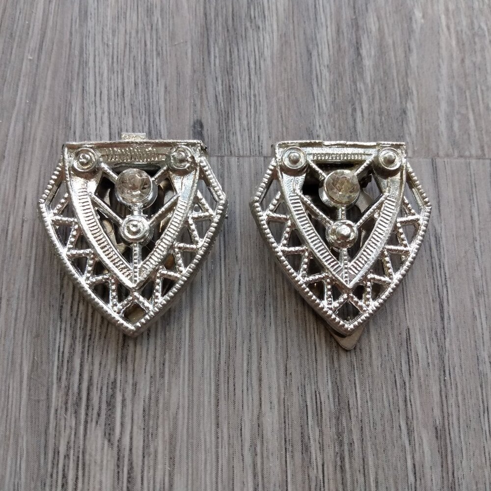 Vintage Art Deco Dress Clips Silver Tone Rhinestone